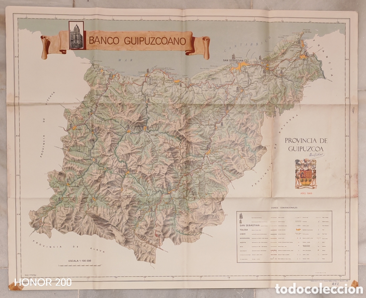 Mapas contempor&aacute;neos: Mapa - Provincia de Guip&uacute;zcoa 1969 - Banco Guipuzcoano. Euskadi