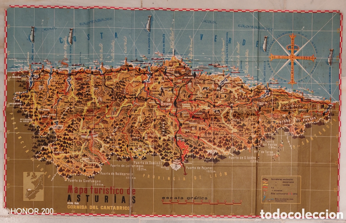 Mapas contempor&aacute;neos: Mapa Tur&iacute;stico de Asturias en la Cornisa Cant&aacute;brica - Dise&ntilde;o de Luis Fresno Sanrom&aacute;n. 1973