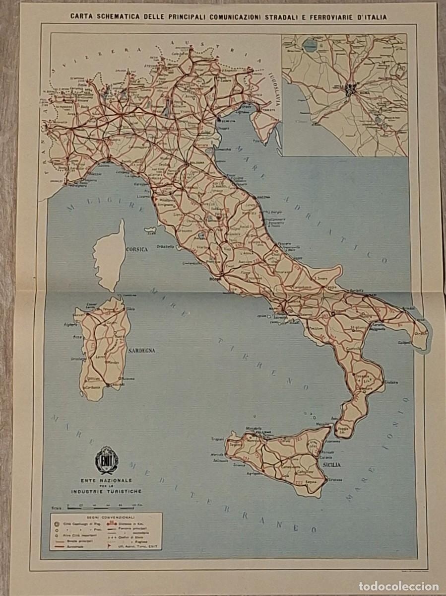 Mapas contempor&aacute;neos: MAPA ITALIA 60's DE CARRTERAS Y FERROCARRILES. PLANO ROMA