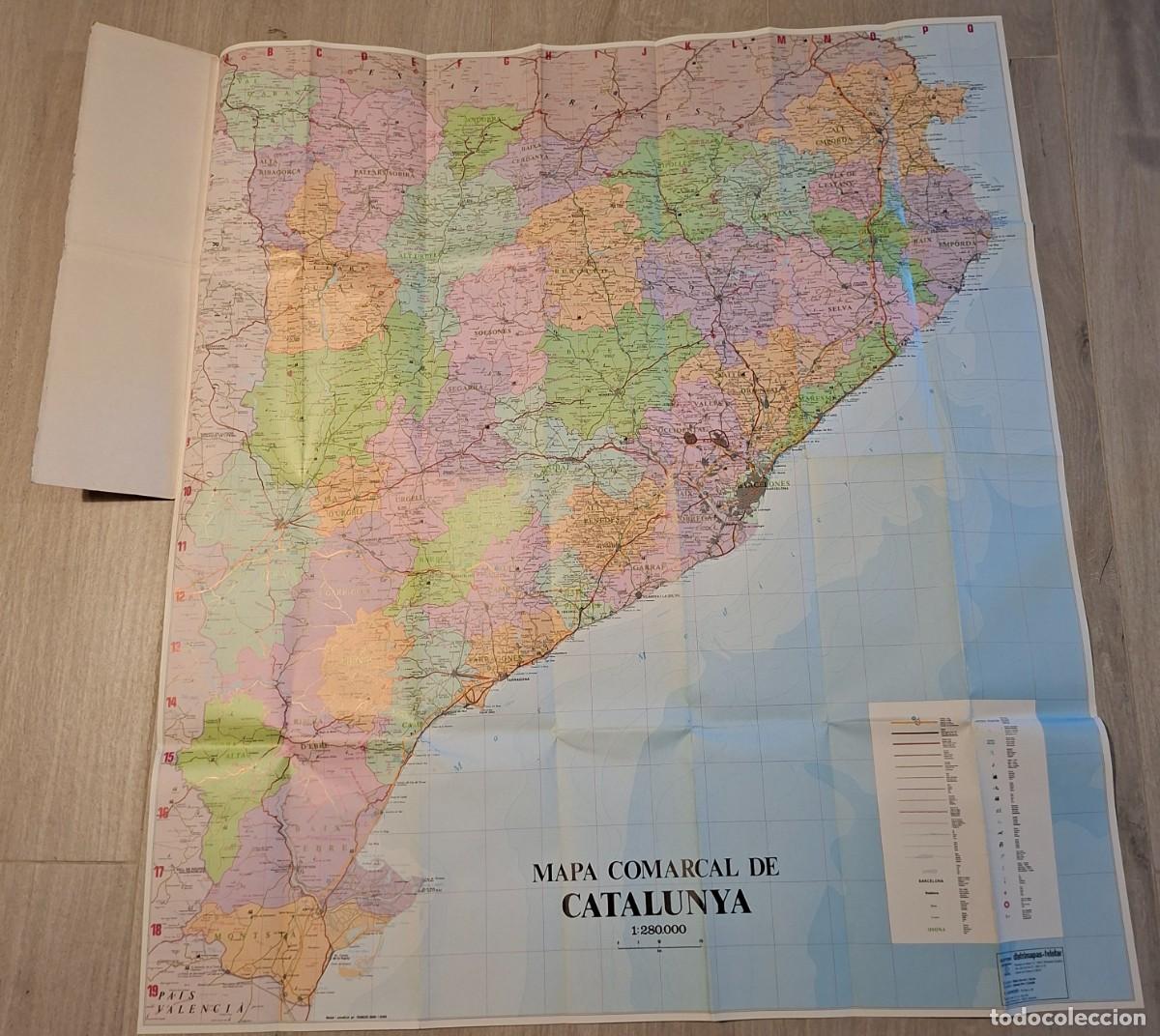 Mappe contemporanee: MAPA CATALUNYA COMARQUES 1a EDICION 1988. Distrimapas telstar. Catalu&ntilde;a Comarcas