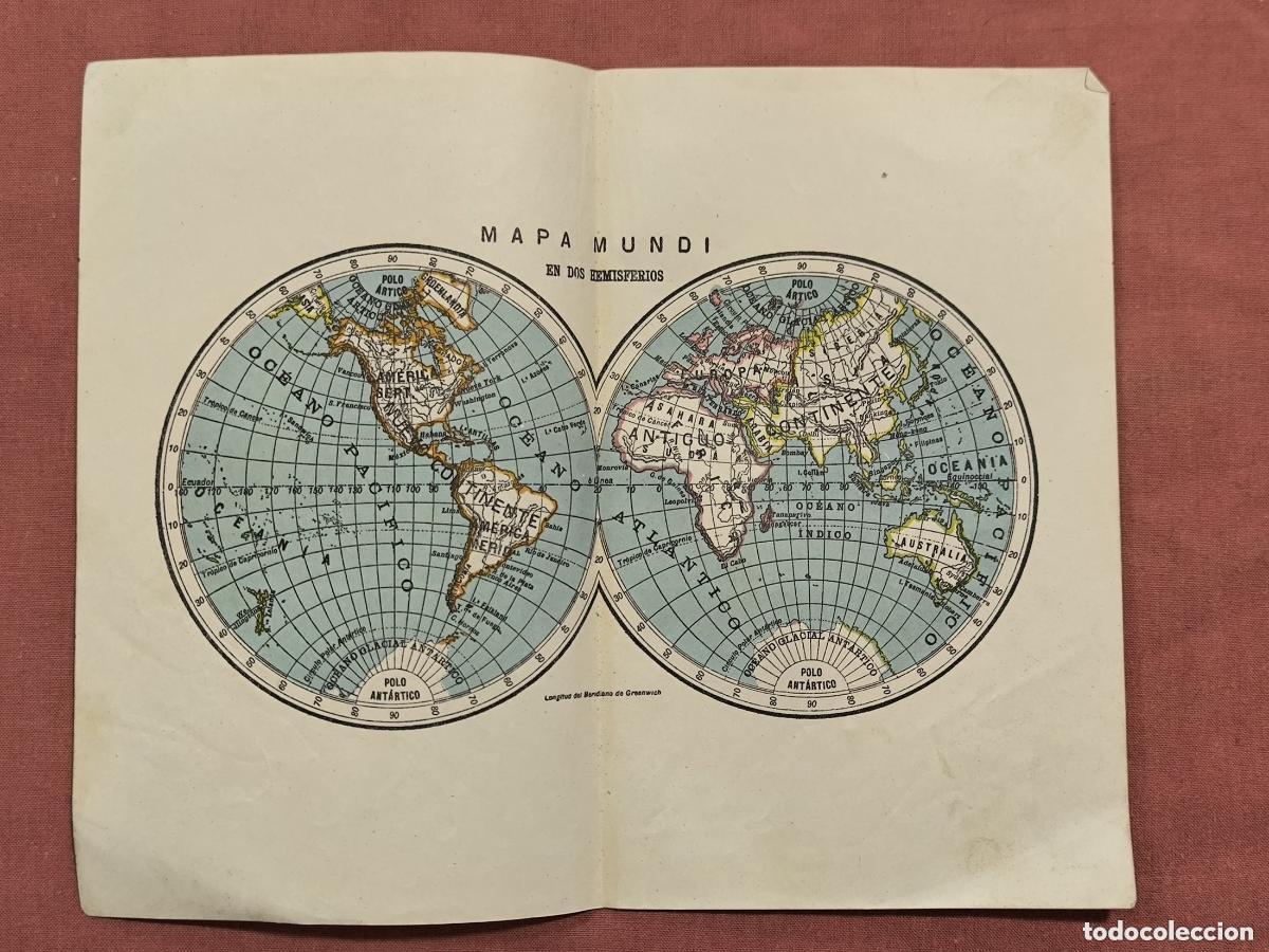 Mapas contempor&acirc;neos: Mapa Antiguo Mapamundi en Dos Hemisferios &ndash; Cartograf&iacute;a de Coleccionismo
