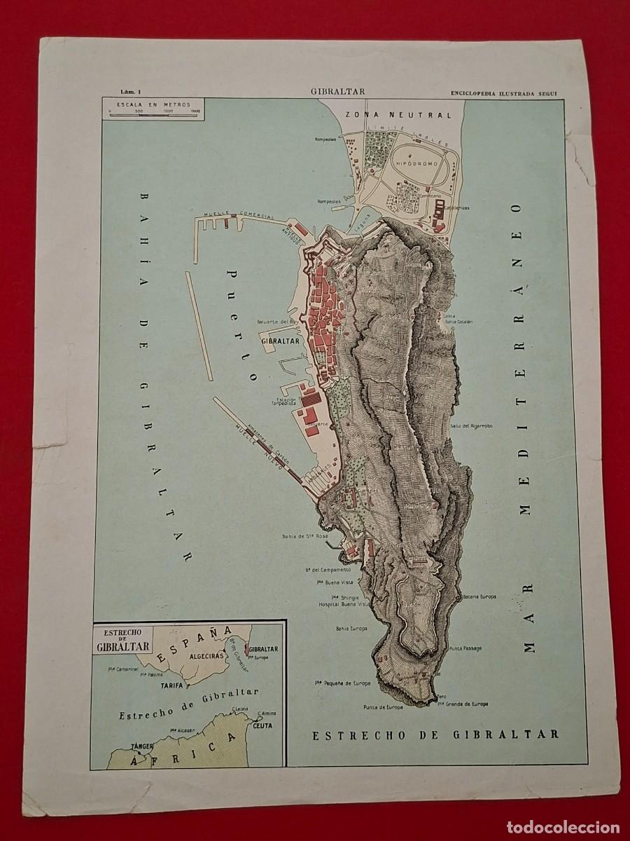 Mapas contempor&acirc;neos: ANTIGUO MAPA PLANO GIBRALTAR. APROX 1910. Mapa Estrecho de Gibraltar.