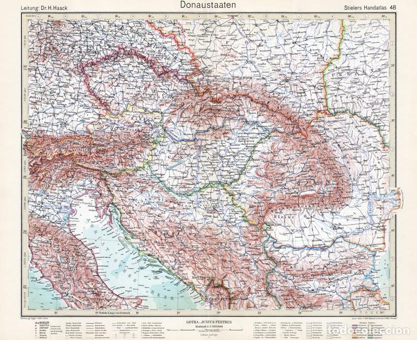 Cartes g&eacute;ographiques contemporaines: MAPA (GRABADO COBRE) DE LOS ESTADOS DANUBIANOS. STIELERS HAND-ATLAS, EDICI&Oacute;N DEL CENTENARIO 1931