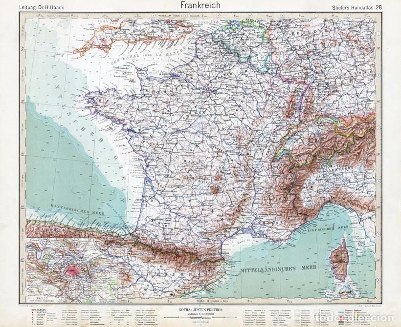 Mapas contempor&aacute;neos: MAPA (GRABADO COBRE) DE FRANCIA. STIELERS HAND-ATLAS, EDICI&Oacute;N DEL CENTENARIO 1931