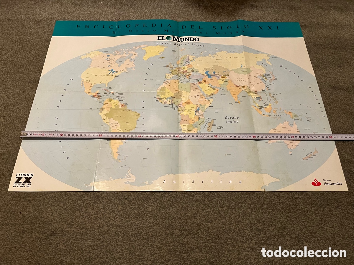 Contemporary maps: Mapa del Mundo. Enciclopedia del Siglo XXI. Citro&euml;n ZX Coche del a&ntilde;o en Espa&ntilde;a 1992. Banco Santander