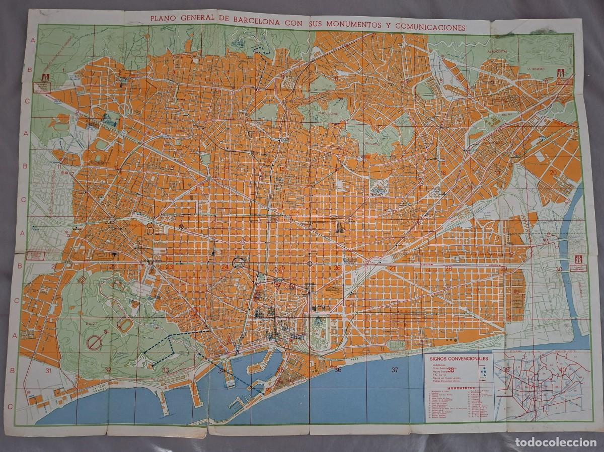 Zeitgen&ouml;ssische Karten: Plano BARCELONA 1961 . Plano Metro. Barcelona a la vista.Bandera Espa&ntilde;a en portada.