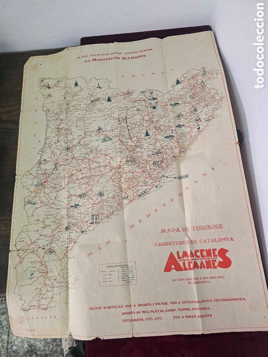 Mapas contempor&acirc;neos: Mapa Turisme i Carreteres de Catalunya &ndash; Almacenes Alemanes (c. 1920-1930) &ndash; Litograf&iacute;a J. Horta