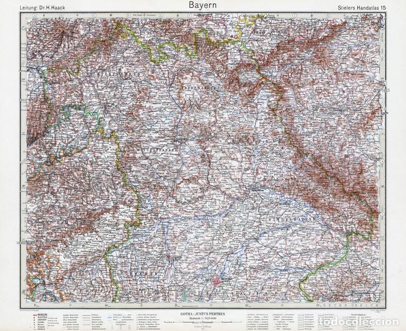 Mapas contempor&aacute;neos: MAPA (GRABADO COBRE) DE BAVIERA (ALEMANIA). STIELERS HAND-ATLAS, EDICI&Oacute;N CENTENARIO 1931, BAYERN