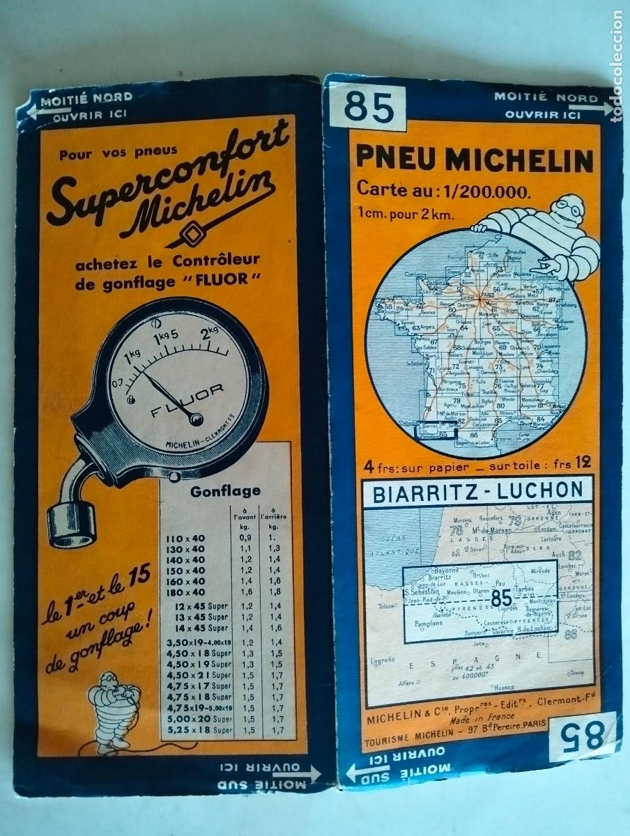 Mapas contempor&aacute;neos: MAPA DE CARRETERAS PNEU MICHELIN, N&ordm; 85, BIARRITZ - LUCHON