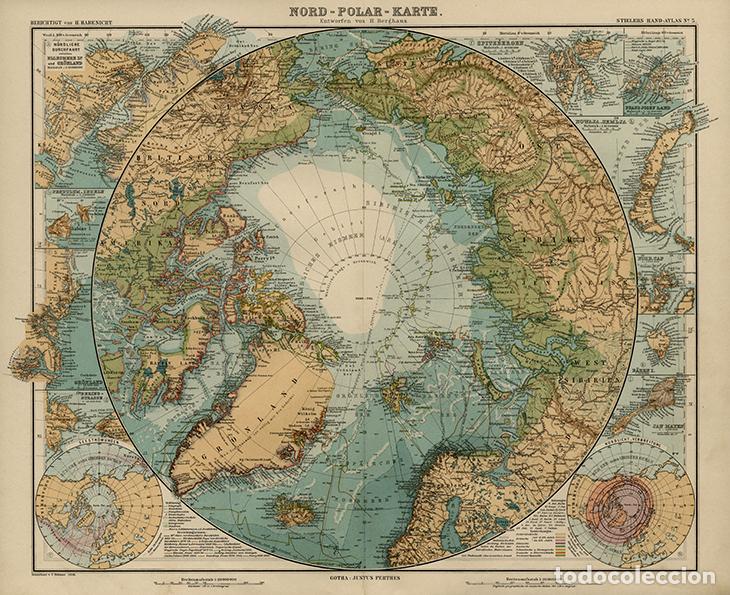 Cartes g&eacute;ographiques contemporaines: MAPA DEL POLO NORTE O REGI&Oacute;N &Aacute;RTICA, DE 1908, LITOGRAF&Iacute;A STIELER&rsquo;S, 9&ordf; Ed. CARTOGRAF&Iacute;A, CARTA