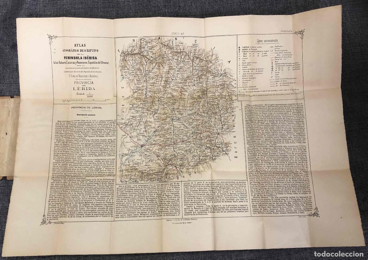 Mapas contempor&aacute;neos: MAPA PROVINCIAS DE ESPA&Ntilde;A LERIDA. EMILIO VALVERDE. ESCALA 1:750.000 N&ordm; 40. 1880