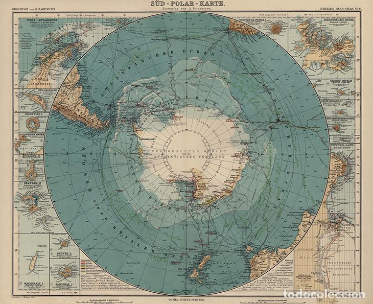 Mapas contempor&aacute;neos: MAPA DE MAPA DEL POLO SUR O REGI&Oacute;N ANT&Aacute;RTICA, DE 1908, LITOGRAF&Iacute;A STIELER&rsquo;S, 9&ordf; Ed. CARTOGRAF&Iacute;A, CAR