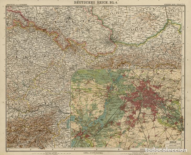 Mapas contempor&aacute;neos: MAPA DE SILESIA, GALITZIA, MORAVIA Y BERL&Iacute;N, DE 1908, LITOGRAF&Iacute;A STIELER&rsquo;S, 9&ordf; Ed. ALEMANIA, AUSTRIA