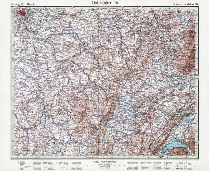 Mapas contempor&aacute;neos: MAPA (GRABADO COBRE) DE FRANCIA ORIENTAL. STIELERS ATLAS CENTENARIO 1931 (VOSGOS, MOSELA, SAONA...)