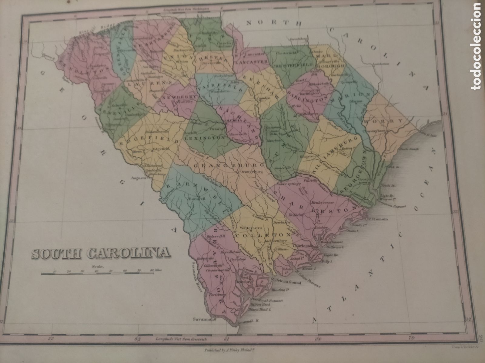 Mapas contempor&aacute;neos: Mapa de Carolina del Sur coloreada 1826 Artur Pili