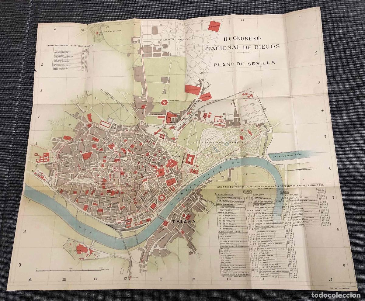 Mapas contempor&aacute;neos: PLANO DE SEVILLA. II CONGRESO NACIONAL DE RIEGOS. A&Ntilde;O 1918