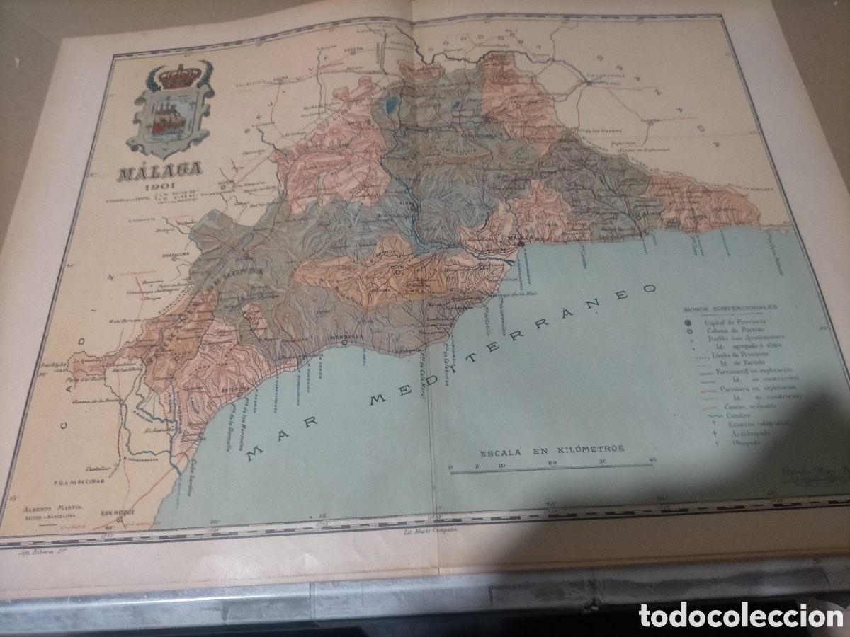 Mapas contempor&aacute;neos: Mapa de la provincia de m&aacute;laga 1901 original