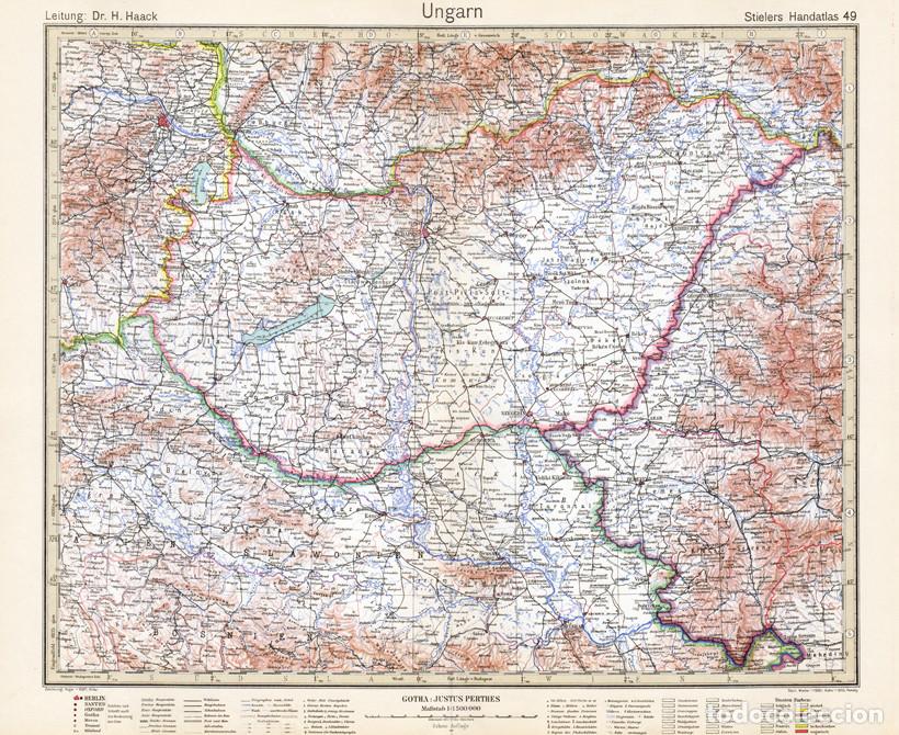 Mapas contempor&aacute;neos: MAPA (GRABADO COBRE) DE HUNGR&Iacute;A. STIELERS HAND-ATLAS, EDICI&Oacute;N DEL CENTENARIO DE 1931