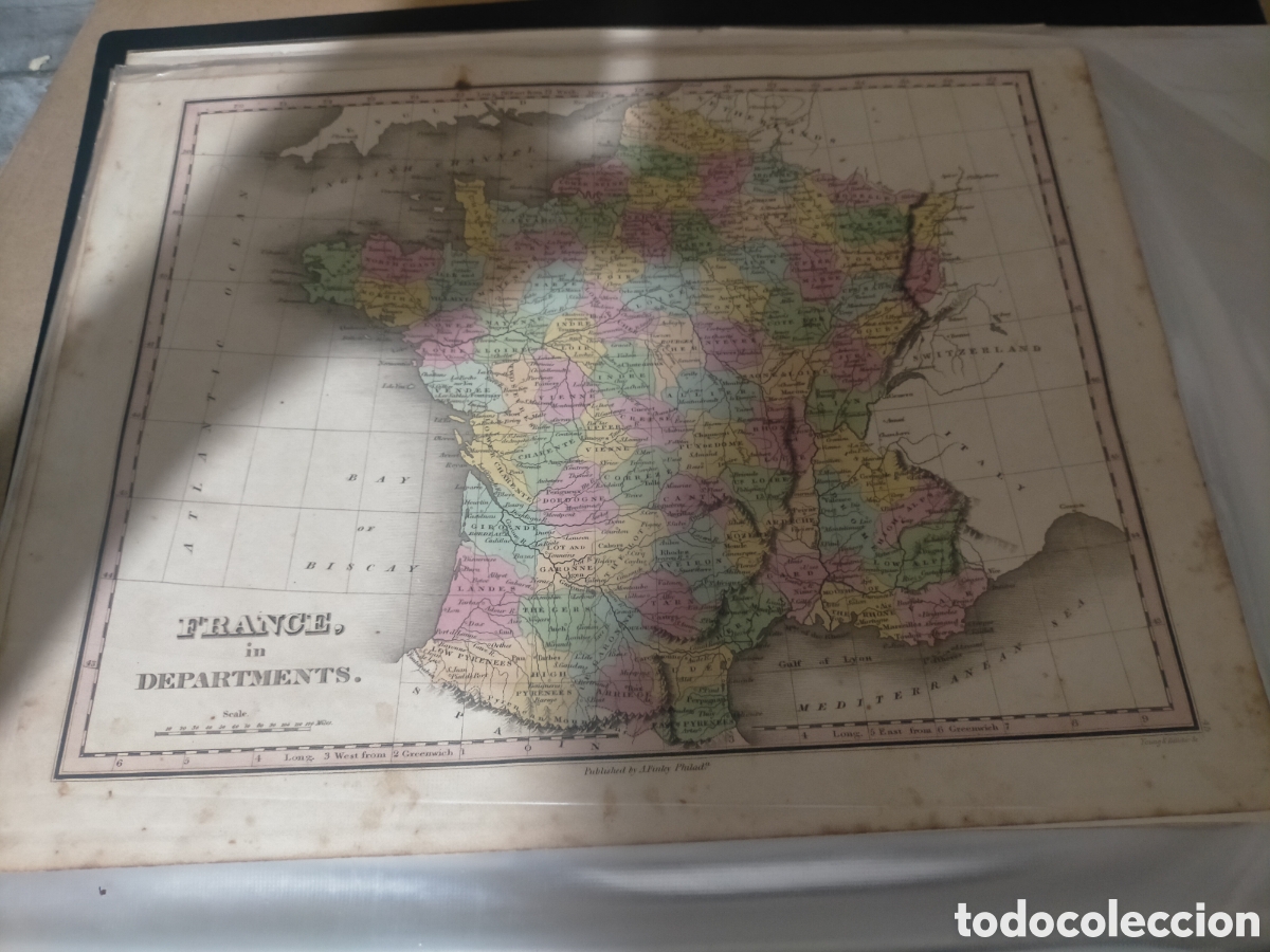 Mapas contempor&aacute;neos: Mapa de Francia en departamentos 1824 original