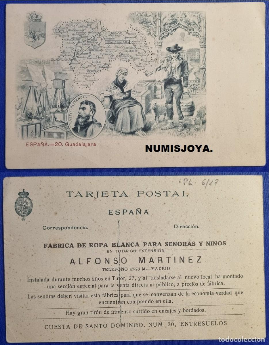 Mapas contempor&aacute;neos: Postal MAPA Guadalajara Espa&ntilde;a a&ntilde;o 1900 PROVINCIAS Uni&oacute;n Postal Universal RARA. PUBLICIDAD REVERSO.