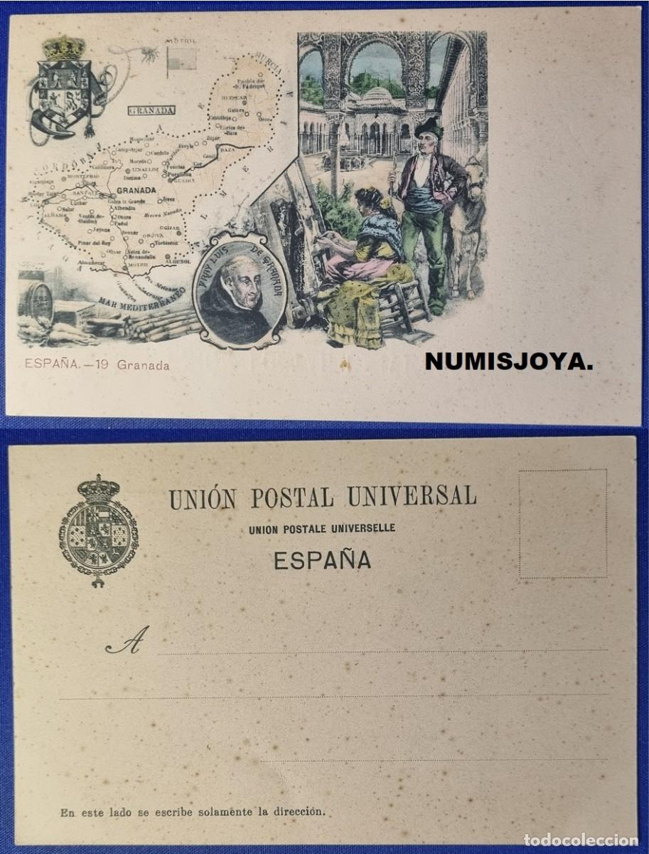 Mapas contempor&aacute;neos: Postal MAPA Granada Espa&ntilde;a a&ntilde;o 1900 PROVINCIAS Uni&oacute;n Postal Universal RARA.