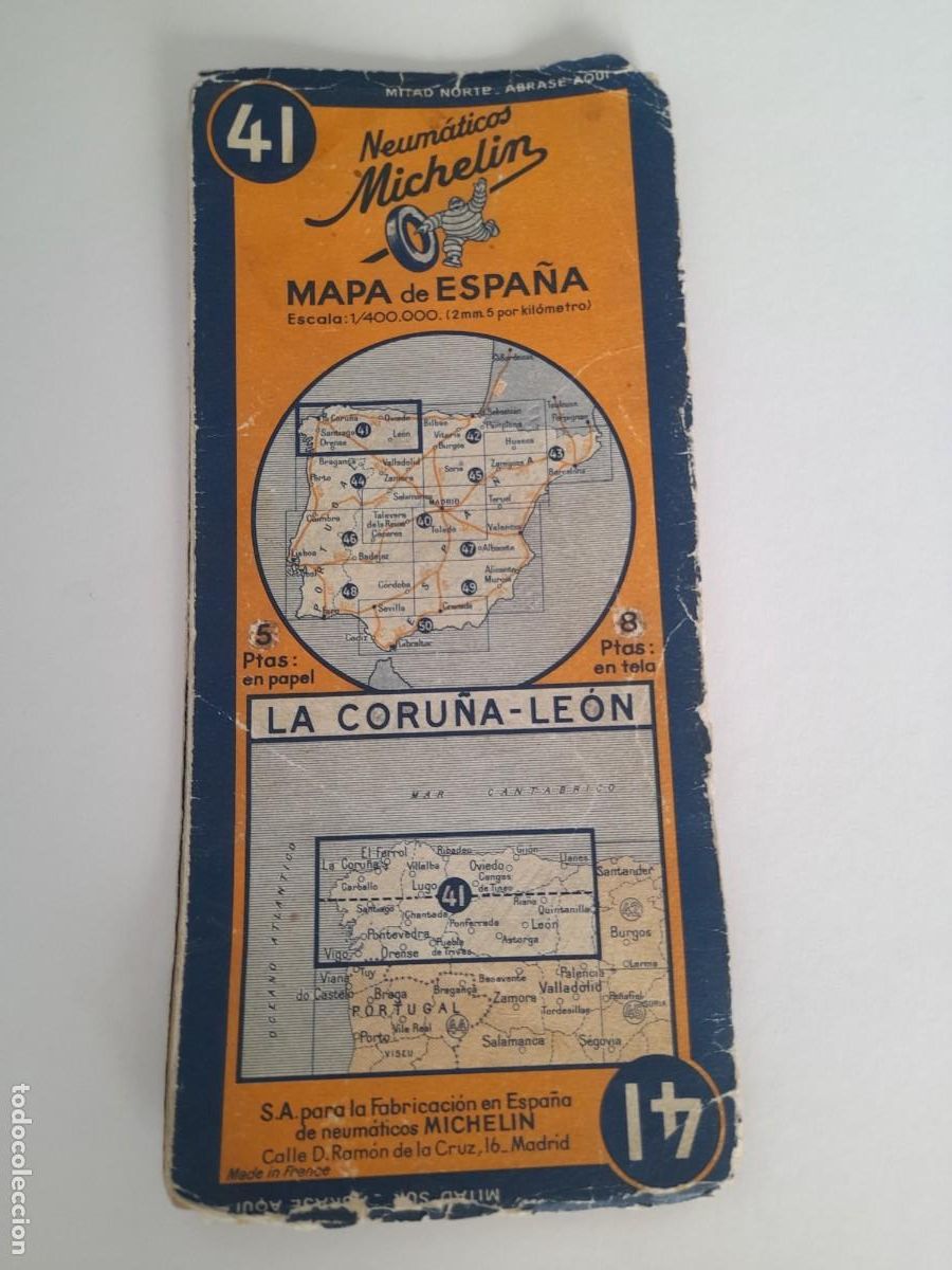 Mapas contempor&aacute;neos: Mapa michelin Espa&ntilde;a n&deg; 41, la Coru&ntilde;a-Le&oacute;n, a&ntilde;os 30/40