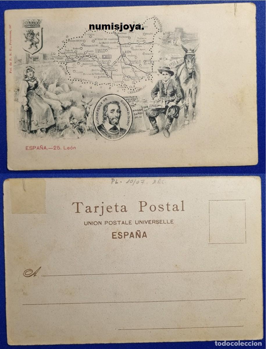 Mapas contempor&aacute;neos: Postal MAPA LEON Espa&ntilde;a a&ntilde;o 1900 PROVINCIAS Uni&oacute;n Postal Universal RARA.