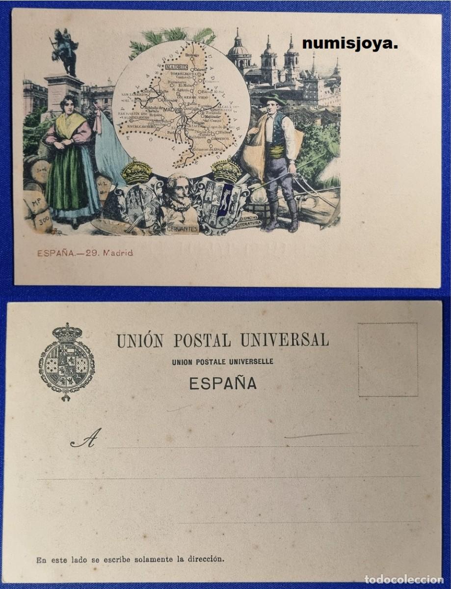 Mapas contempor&aacute;neos: Postal MAPA MADRID Espa&ntilde;a a&ntilde;o 1900 PROVINCIAS Uni&oacute;n Postal Universal RARA.