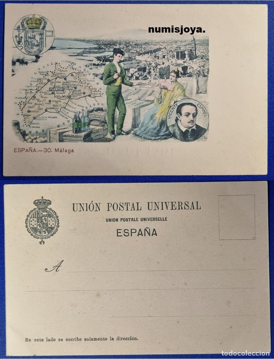Mapas contempor&aacute;neos: Postal MAPA MALAGA Espa&ntilde;a a&ntilde;o 1900 PROVINCIAS Uni&oacute;n Postal Universal RARA.