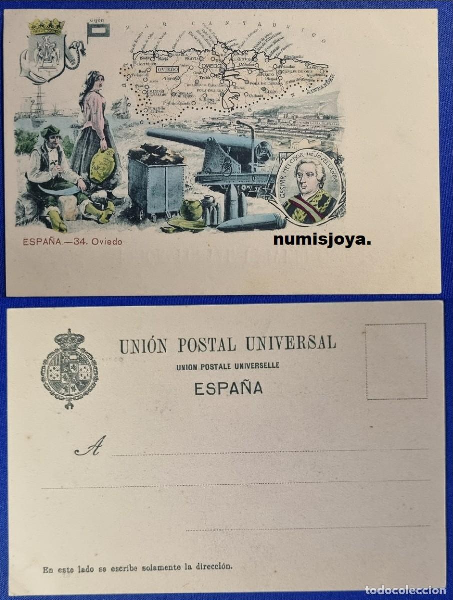 Mapas contempor&aacute;neos: Postal MAPA OVIEDO Espa&ntilde;a a&ntilde;o 1900 PROVINCIAS Uni&oacute;n Postal Universal RARA.