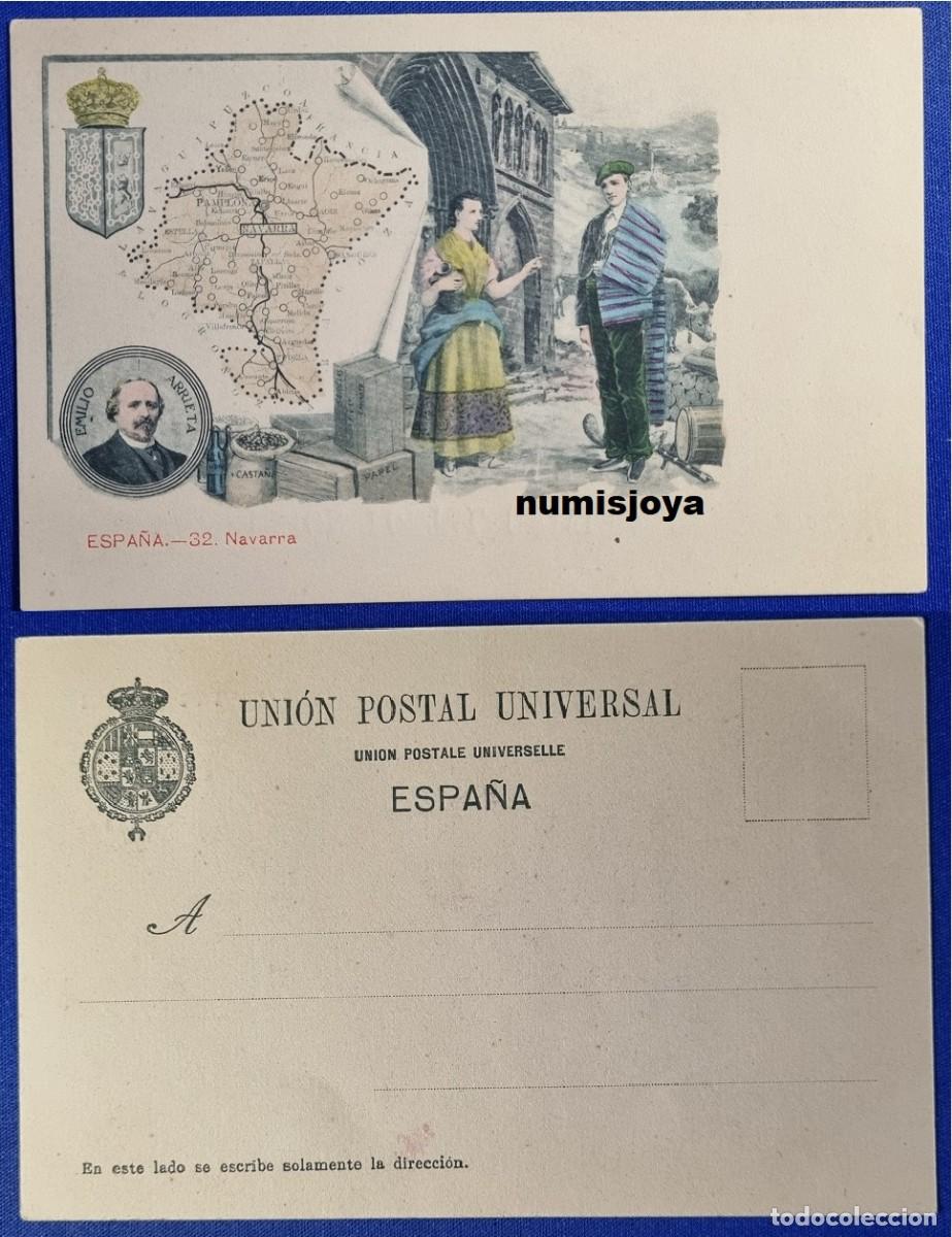 Mapas contempor&aacute;neos: Postal MAPA NAVARRA Espa&ntilde;a a&ntilde;o 1900 PROVINCIAS Uni&oacute;n Postal Universal RARA.