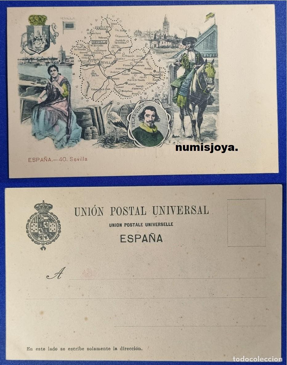 Mapas contempor&aacute;neos: Postal MAPA SEVILLA Espa&ntilde;a a&ntilde;o 1900 PROVINCIAS Uni&oacute;n Postal Universal RARA.