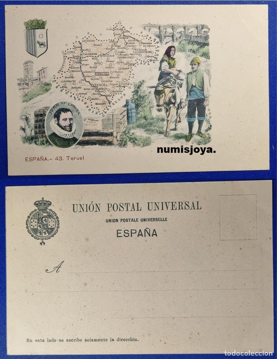 Mapas contempor&aacute;neos: Postal MAPA TERUEL Espa&ntilde;a a&ntilde;o 1900 PROVINCIAS Uni&oacute;n Postal Universal RARA.