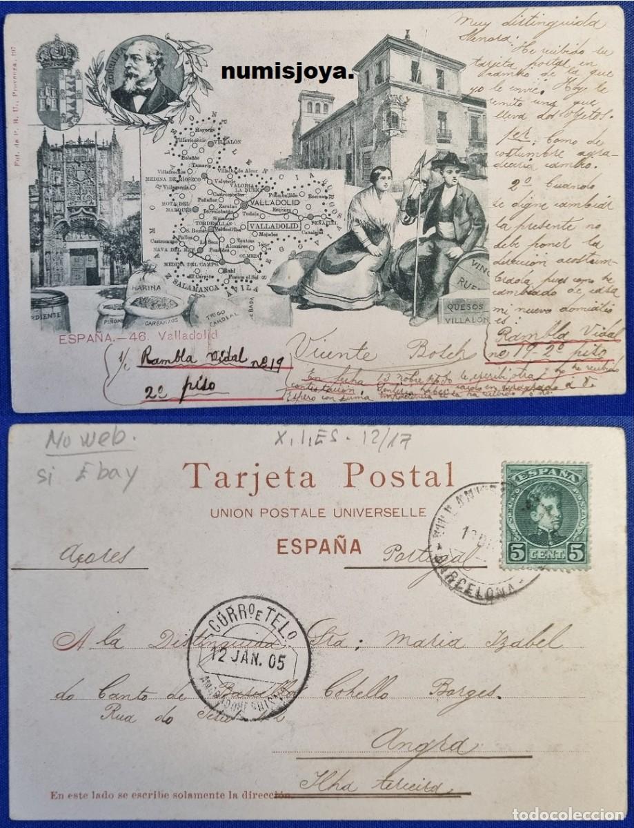 Mapas contempor&aacute;neos: Postal MAPA VALLADOLID Espa&ntilde;a a&ntilde;o 1900 PROVINCIAS Uni&oacute;n Postal Universal RARA. Escrita en 1905.