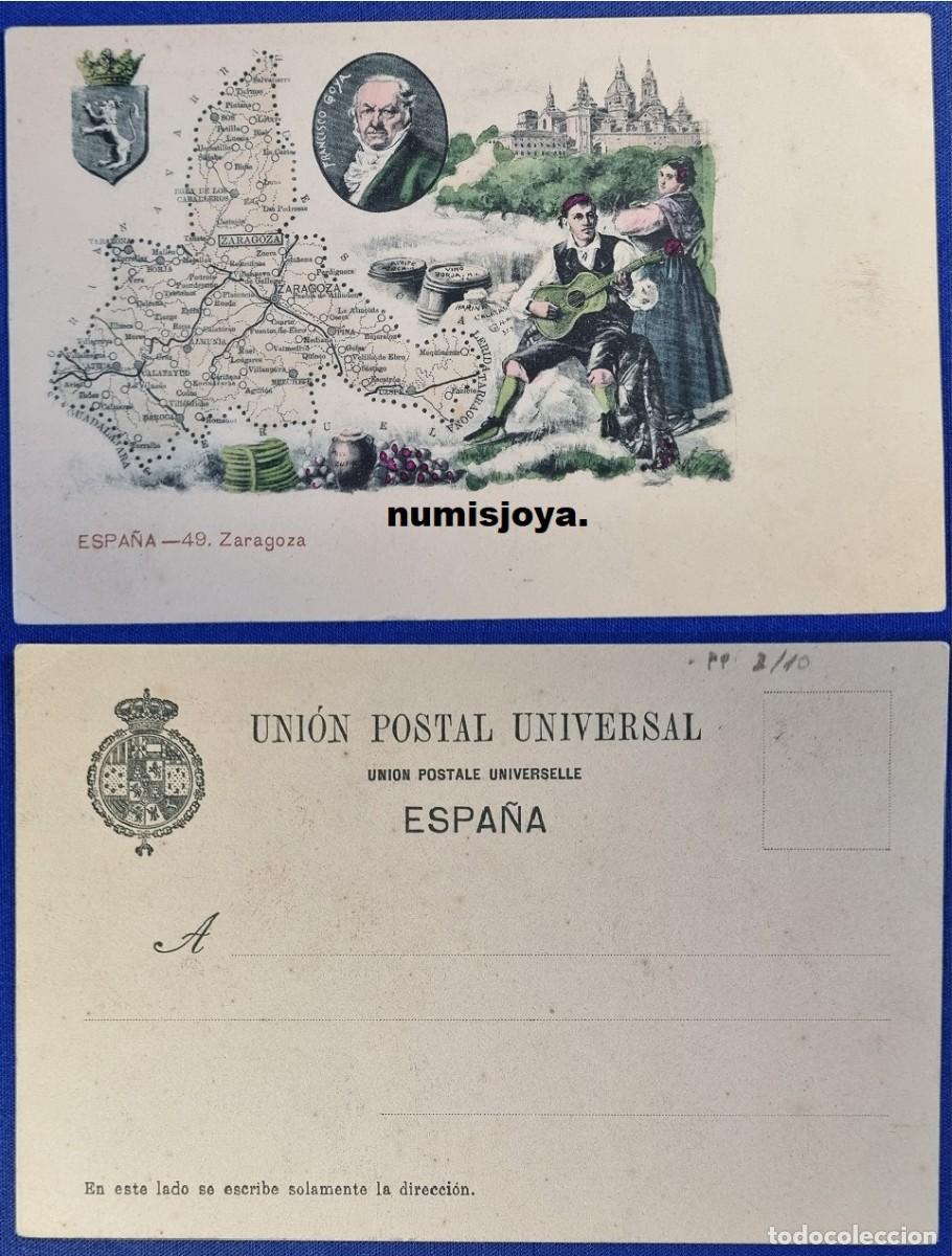 Mapas contempor&aacute;neos: Postal MAPA ZARAGOZA Espa&ntilde;a a&ntilde;o 1900 PROVINCIAS Uni&oacute;n Postal Universal RARA.