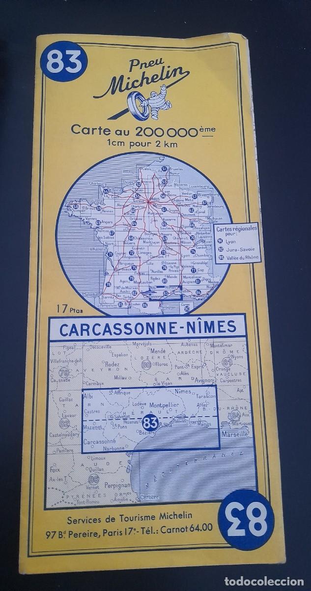 Mapas contempor&aacute;neos: Mapa michelin Francia n&deg; 83, carcassonne-nimes, 1959