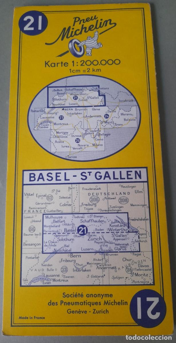 Mapas contempor&aacute;neos: Mapa michelin Suiza n&deg; 21, basel-st gallen, 1955