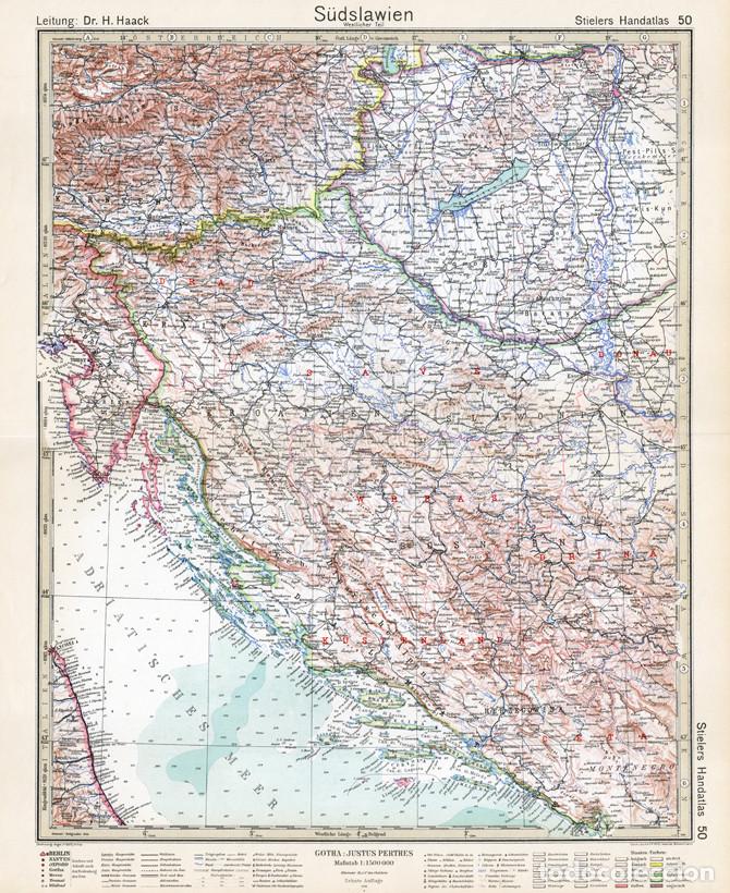 Mapas contempor&aacute;neos: MAPA (GRABADO COBRE) DE LA YUGOSLAVIA DE ENTREGUERRAS. STIELERS HAND-ATLAS, ED. CENTENARIO 1931