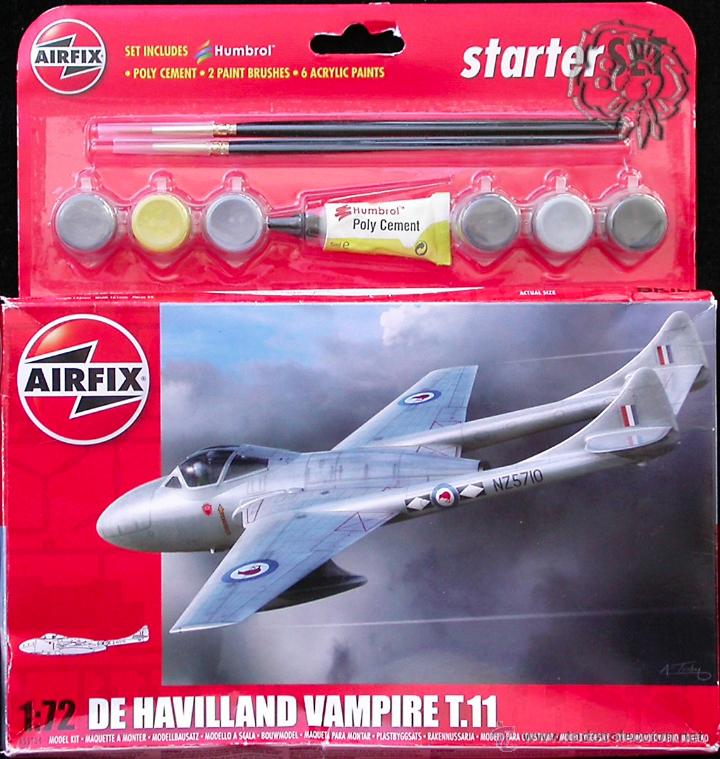 MAQUETA AIRFIX 1/72 DE HAVILLAND VAMPIRE T.11 #A55204 - STARTER SET (Juguetes - Modelismo y Radio Control - Maquetas - Aviones y Helicópteros)