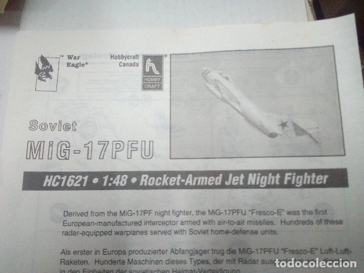 Maquetas: -SOVIET MIG-17 PFU -WAR EAGLE-HOBBYCRAFT CANADA -1/48 JET NIGHT FIGHTER - Foto 9 - 170093288