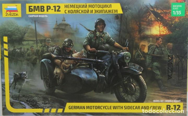 Maquetas: Maqueta motocicleta BMW R-12 con sidecar con motoristas, ref. 3607, 1/35, Zvezda