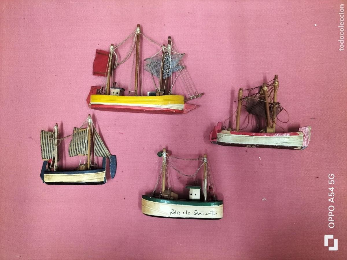 Maquetas: 4 barcos peque&ntilde;os de madera hecho a mano - Foto 1