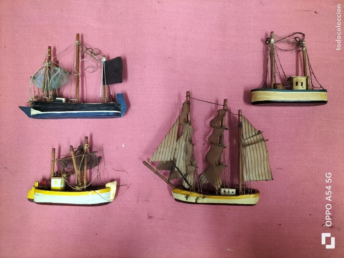 Maquetas: 4 barcos peque&ntilde;os de madera hecho a mano - Foto 1