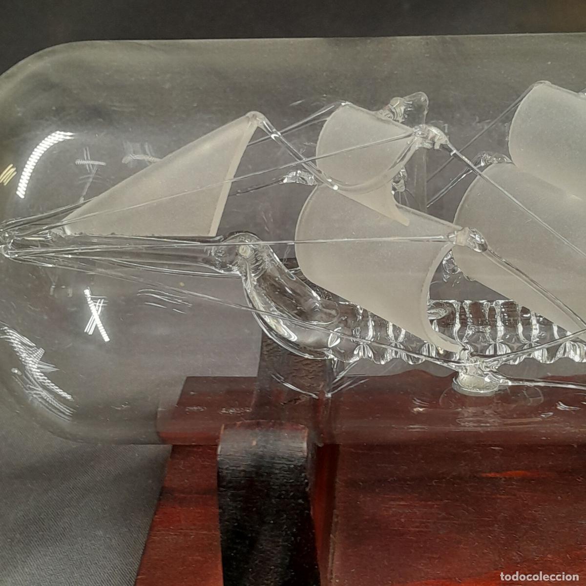 Maquetas: CORBETA FINES EN BOTELLA DE VIDRIO SOPLADO. BASE DE MADERA. 1950 CA. - Foto 3