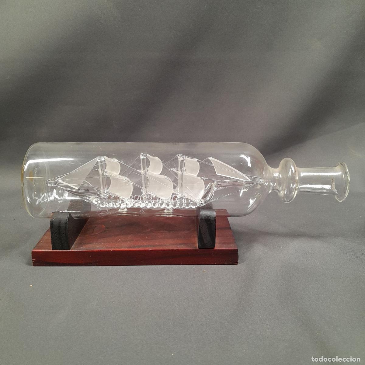 Maquetas: CORBETA FINES EN BOTELLA DE VIDRIO SOPLADO. BASE DE MADERA. 1950 CA. - Foto 5