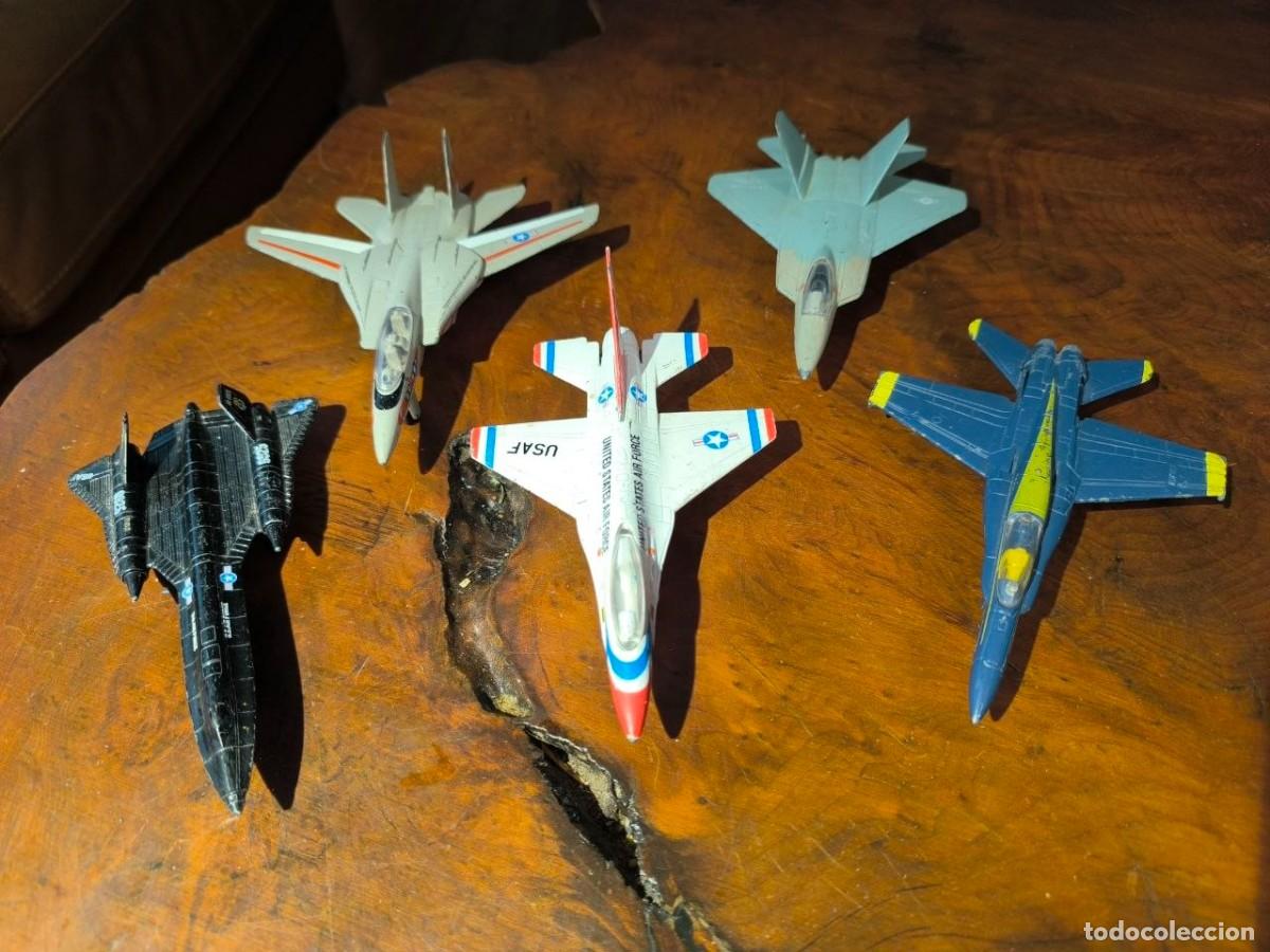 Maquetas: 5 AVIONES METALICOS 15 CM, F 14 TOMCAT, F 18 HORNET, BR-71 BLACK BIRD, F 16 FALCON, YF-22 LIGHTNING