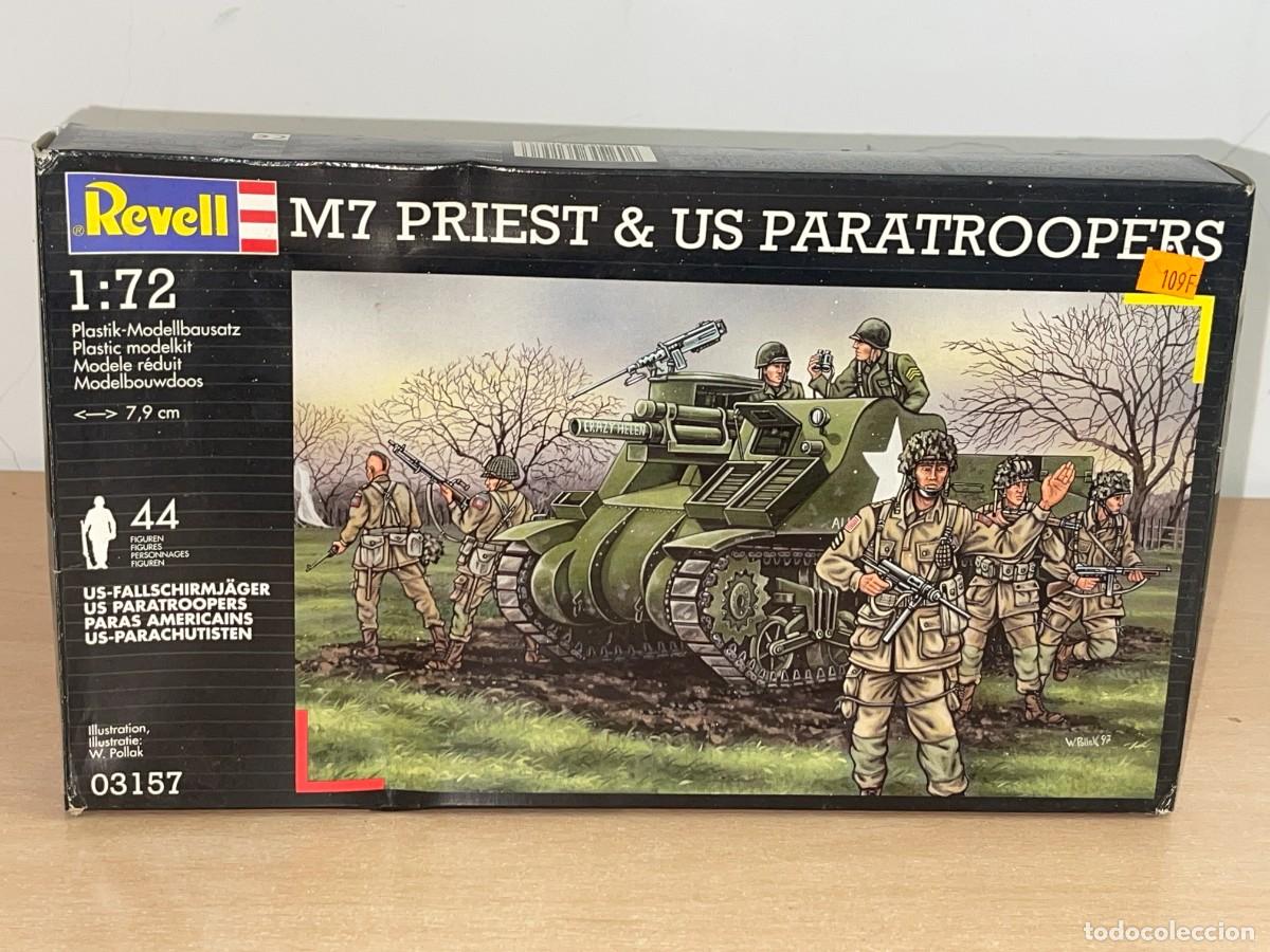 Maquetas: Revell WWII M7 Priest & US Paratroopers 03157 caja con Tanque y Paracaidistas Americanos 1/72 2&ordf;GM