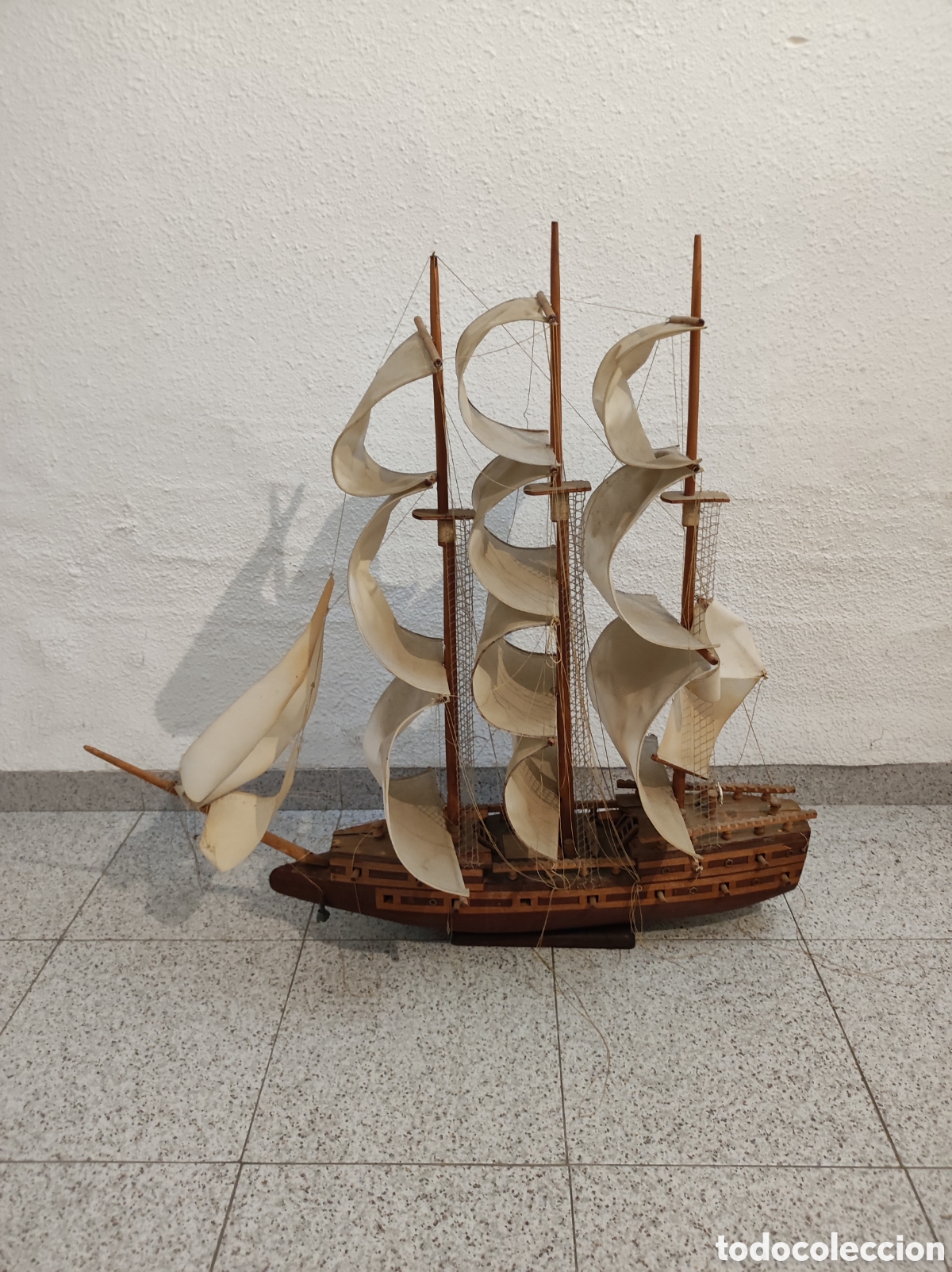 Maquetas: Bonito barco fragata artesanal de madera con ca&ntilde;ones mide 90 cm