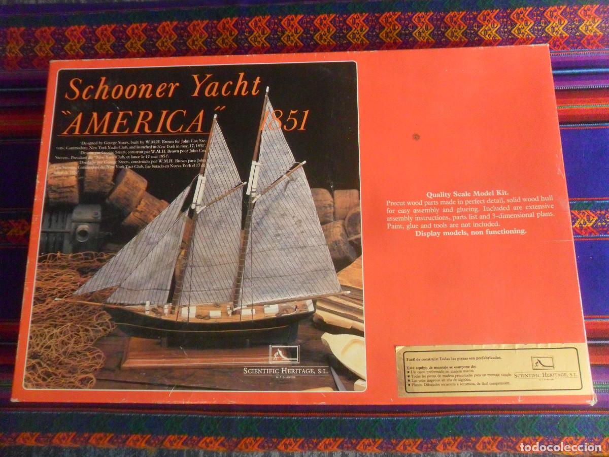 Maquetas: MAQUETA DE MADERA Y TELA SIN MONTAR SCHOONER YATCH AMERICA 1851. SCIENTIFIC HERITAGE. ESCALA 1/100.