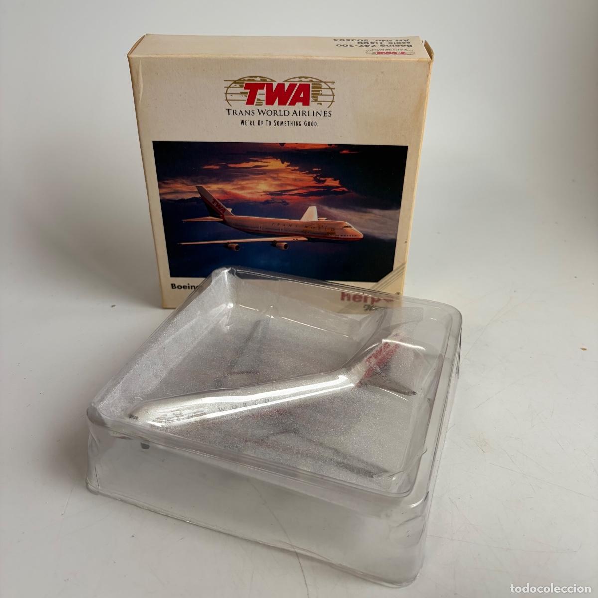 Maquetas: Avion TWA Trans World airlines Boeing 747-200 escala 1:500 ref. 502504 Herpa Wings
